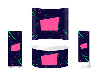 Aufkleber - Advertising exhibition stand design with promotional elements in corporate identity style isolated 