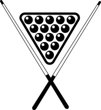 The Billiard Icon On White Background. Game Symbol. Crossed Billiard Cues And Pool Ball Set. Pool Symbol. Flat Style.