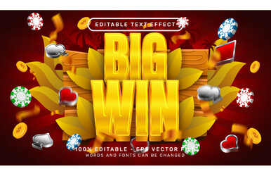Poster - big win 3d text effect and editable text effect whit wood and leaf nature element