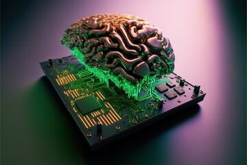 Wall Mural - Illustration about the human brain and computer.