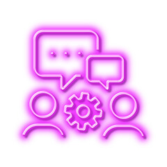 Wall Mural - Engineering team line icon. Engineer or architect group sign. Neon light effect outline icon.