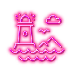 Poster - lighthouse line icon. beacon tower sign. searchlight. neon light effect outline icon.