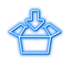 Poster - Get box line icon. Open delivery parcel sign. Cargo package. Neon light effect outline icon.