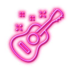 Wall Mural - Acoustic guitar line icon. Music sign. Neon light effect outline icon.