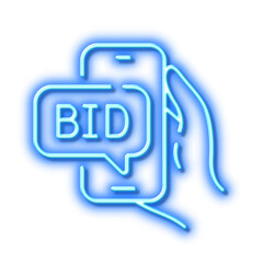 Wall Mural - Bid offer line icon. Auction sign. Neon light effect outline icon.