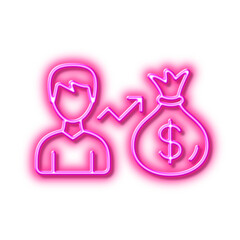 Poster - Businessman earnings line icon. Dollar money bag. Neon light effect outline icon.