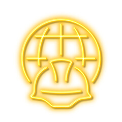 Poster - Global engineering line icon. Engineer or architect helmet sign. Neon light effect outline icon.
