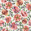 Floral seamless background. Pattern with beautiful watercolor flowers. Botanical hand drawn illustration. Texture for print, fabric, textile, packing.