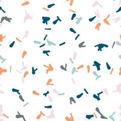 Poster - Vector organic seamless abstract background, party confetti pattern. Colorful pastel colored mosaic of simple shapes on white background.