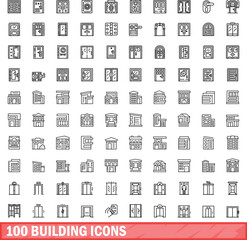 Poster - 100 building icons set. Outline illustration of 100 building icons vector set isolated on white background