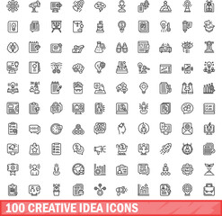 Poster - 100 creative idea icons set. Outline illustration of 100 creative idea icons vector set isolated on white background