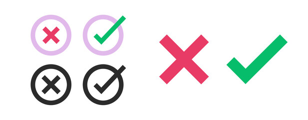 Poster - checkbox check mark choice close x icon vector red green square circle illustrated, checkmark box li