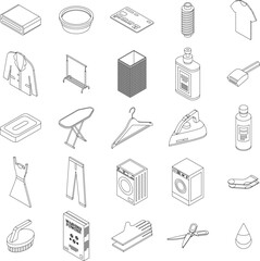 Sticker - Dry cleaning icons set. Isometric set of dry cleaning vector icons outline on white thin line collection