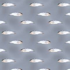 Wall Mural - Watercolor seamless pattern with fish on gray background