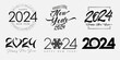 © koltukovs - Big Set of 2024 Happy New Year silver and black logo with heart, snow, lettering symbols. Creative collection of 2024 New Year. 2024 number design template. Vector illustration on white background