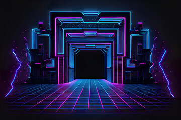 Wall Mural - abstract background with glowing lines, 80's synthwave style retro neon color spectrum, old school computer graphic, made with generative ai