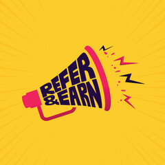 Refer a friend vector logo for banner Business and Advertising. Referral program badge with loudspeaker. Vector illustration.