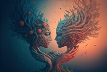 Surreal Theme Illustration Of  Lovers