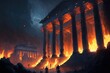 © Gasi - a fiery meteorite hit a ancient greek city causing an apocalyptic explosion. catastrophe. Generative AI