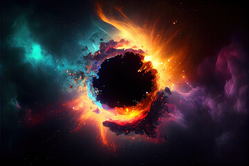 Wall Mural - magical fantasy black hole portal in the space with colorful nebula, made with generative ai