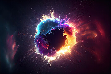 Wall Mural - magical fantasy black hole portal in the space with colorful nebula, made with generative ai
