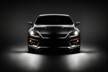 Front View Of A Generic And Brandless Modern Car On A Black Background, Ai Art