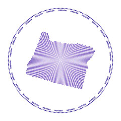 Wall Mural - Oregon round logo. Digital style shape of Oregon in dotted circle with us state name. Tech icon of the us state with gradiented dots. Elegant vector illustration.