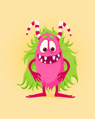 Wall Mural - Vector illustration with cute pink cartoon Monster