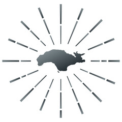 Poster - Samos gradiented sunburst. Map of the island with colorful star rays. Samos illustration in digital, technology, internet, network style. Vector illustration.