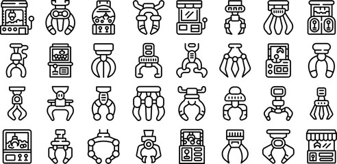Poster - Grabber icons set outline vector. Claw crane. Game reacher