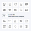 20 Sound Design And Sound Production Line icon Pack. like keyboard. mobile. hertz. video. music