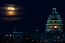 A Supermoon Seen As It Rises Behind The U.S. Capitol In Washington DC. Digitally Enhanced. Elements Of This Image Furnished By NASA.	
