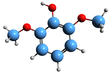 Poster -  3D image of Syringol skeletal formula - molecular chemical structure of Dimethoxyphenol isolated on white background
