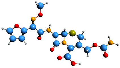 Poster -  3D image of Cefuroxime fosamil skeletal formula - molecular chemical structure of  cephalosporin antibiotic isolated on white background