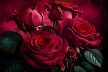 Valentine's Day Bouquet Of Rose Flowers In Viva Magenta Colors