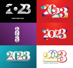 Poster - Big Set of 2023 Happy New Year logo text design 2023 number design template