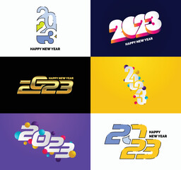 Wall Mural - Big Set of 2023 Happy New Year logo text design 2023 number design template