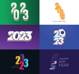 Sticker - Big Set of 2023 Happy New Year logo text design 2023 number design template