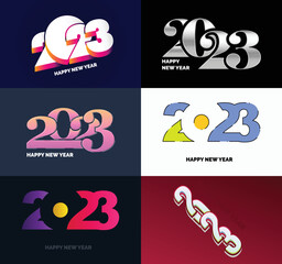 Sticker - Big Collection of 2023 Happy New Year symbols Cover of business diary for 2023 with wishes