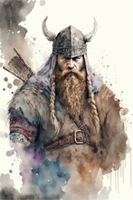 Viking Portrait, Watercolor, Scandinavian Style