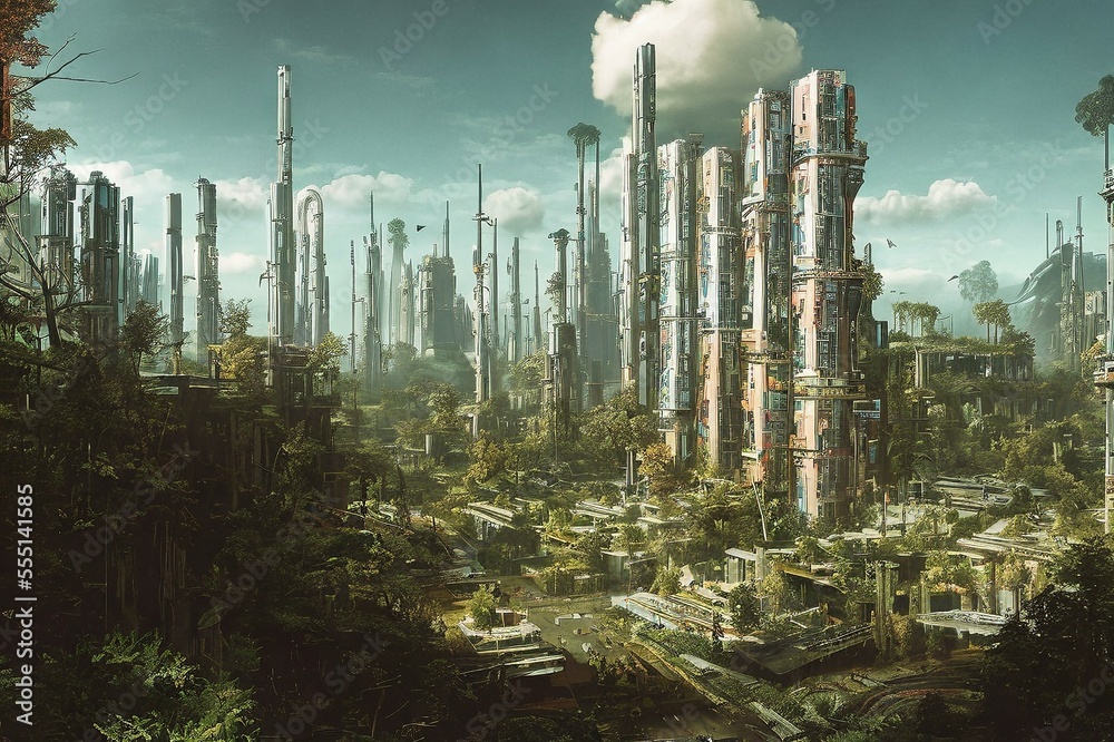 Dystopian Concept Art Of A Futuristic City Landscape In A Cyberpunk 