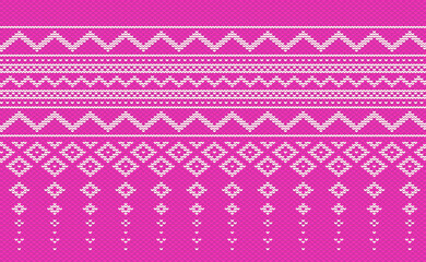 Wall Mural - Design knit pattern vector, Cross stitch ethnic knitting background, Embroidery decorative square style, Pink and white pattern oriental thread, Design for textile, fabric, carpet, print, tapestries