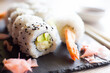 Ebi Uramaki Sushi. Sushi rice combined with premium prawns.