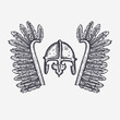 Hussar - Polish winged medieval soldier, knight, vector hand drawn illustration, symbol of Poland