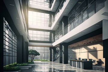 Wall Mural - 4K resolution or higher, modern office building interior. Generative AI Technology