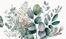 4K Resolution Or Higher, Watercolor Green Floral Banner. Generative AI Technology