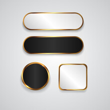 Simple 3D Black And White Glossy Buttons And Gold Shape Board Or Frame Vector