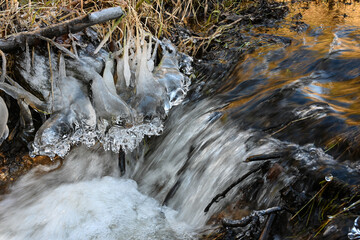 Canvas Print - Paysage Belgique Wallonie ruisseaux gel hiver cascade eau environnement