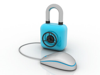 Poster - 3d rendering computer mouse protected lock