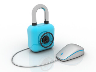 Sticker - 3d rendering computer mouse protected lock